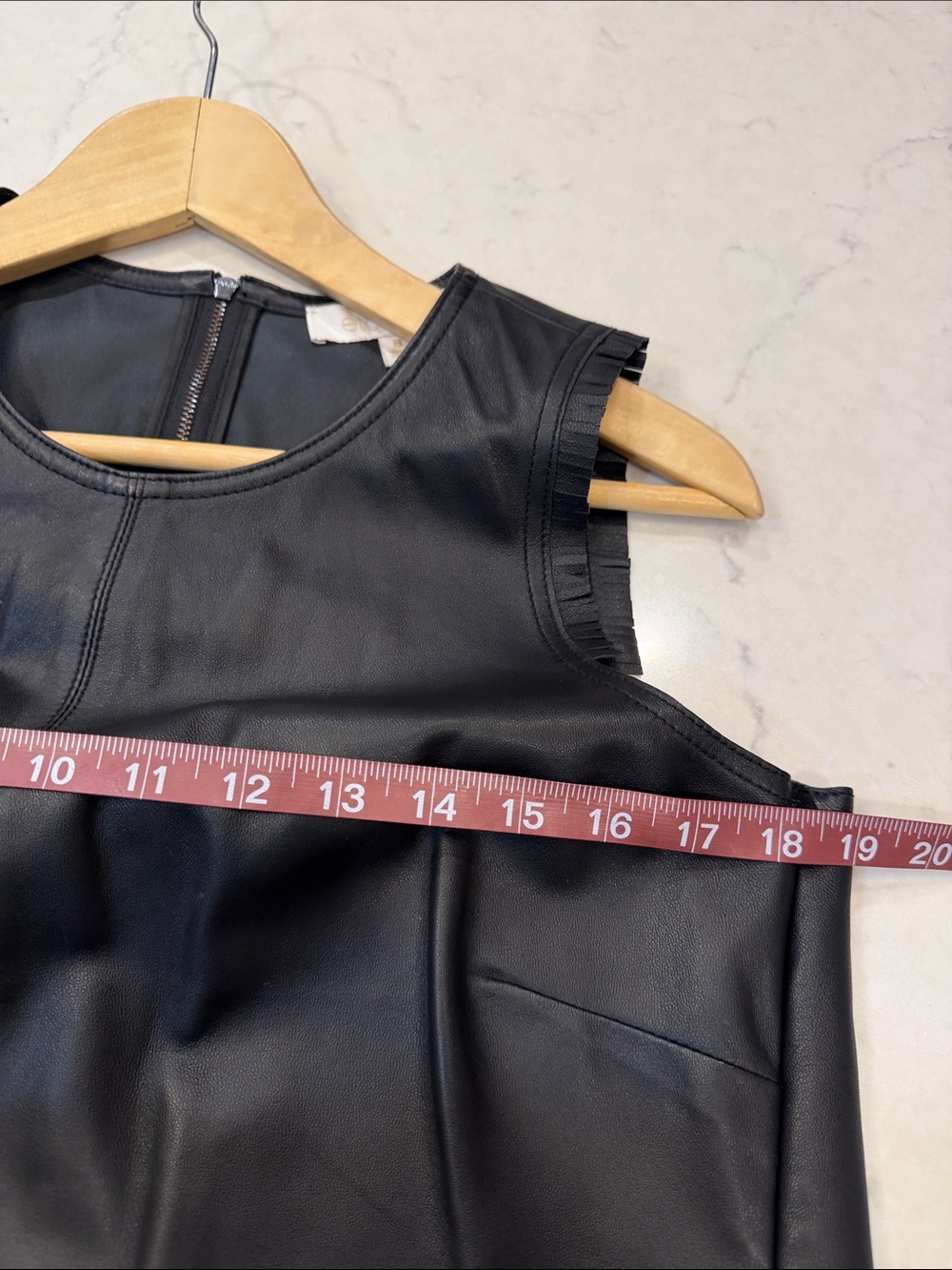 ETCETERA Leather Top Black Fringe Shell Tank Size 8 - Picture 8 of 10